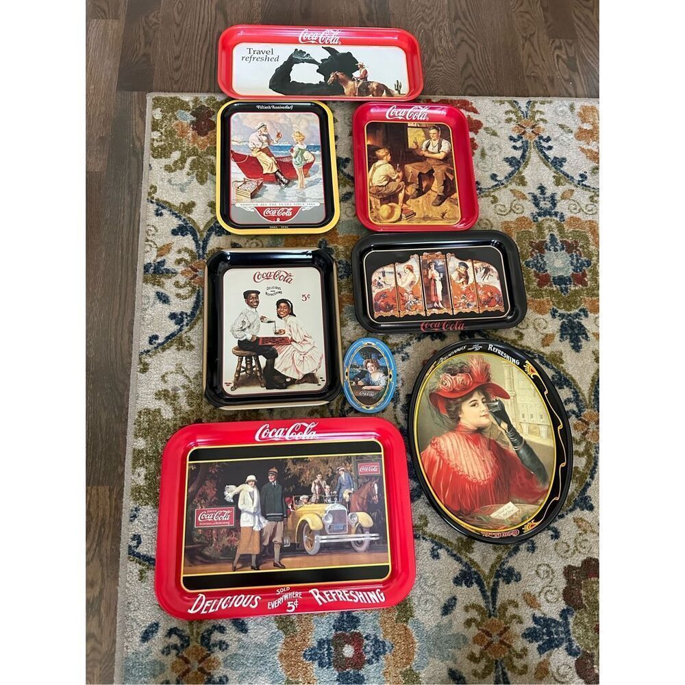 Vintage collection of 8 Coca~Cola Coke Trays Reproductions from 80’s and 90s